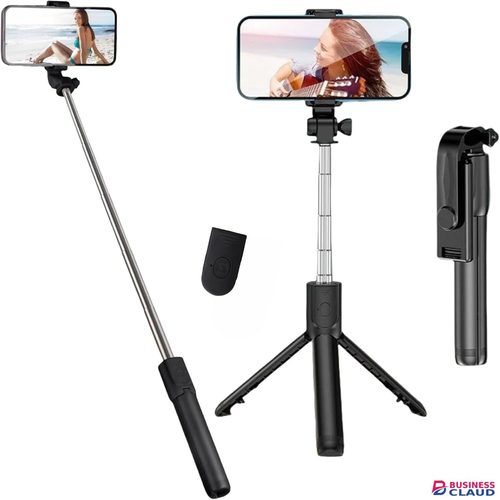 Portable Selfie Stick, 70cm Retractable Phone Tripod with Wireless Remote Control & Light, Portable Selfie Stick Tripod for Photograph, Live Streaming, Video Recording, Compatible with All Cellphones in Cables-black