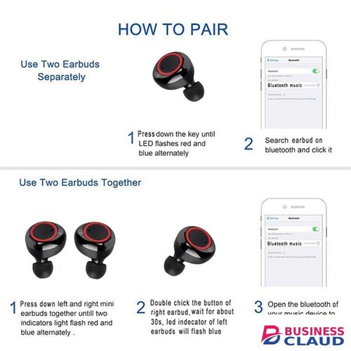 Y50 Black-Red Wireless Bluetooth Earphone TWS Stereo Earbuds In-Ear Touch Control 450mAh with Mic Earphone for iOS Android