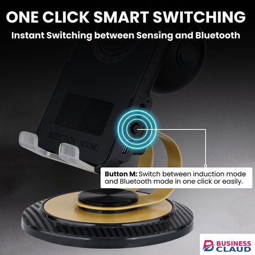 Portable Wireless Bluetooth Speaker Portable Amplifying Speaker Rotating Sensor Speaker Smart Induction Phone Stand Speaker in Cables-black