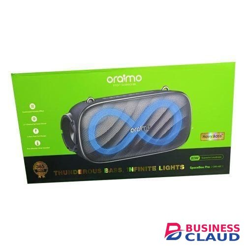 Portable Oraimo SpaceBox Pro OBS-682 80W Portable Wireless Bluetooth Speaker, Deep Bass, 20H Playtime, LED Lights, Karaoke, TWS in Cables-black