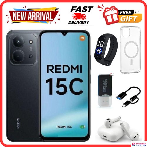 {ANNIVESARY SALES OFFERS}????????????REDMI 15C 256GB ROM +16GB RAM EXPANDABLE 6.9'' LCD 50MP Main Camera 8MP selfie camera 6000mAh 33W Fast Charger Android 15 Side Fingerprint -Smartphones Side fingerprint Offers Sales in Cables-black