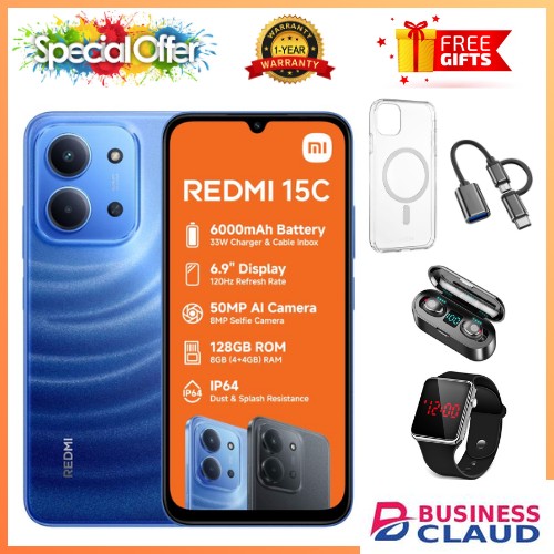 {ANNIVESARY SALES OFFERS}????????????REDMI 15C 256GB ROM +16GB RAM EXPANDABLE 6.9'' LCD 50MP Main Camera 8MP selfie camera 6000mAh 33W Fast Charger Android 15 Side Fingerprint -Smartphones Side fingerprint