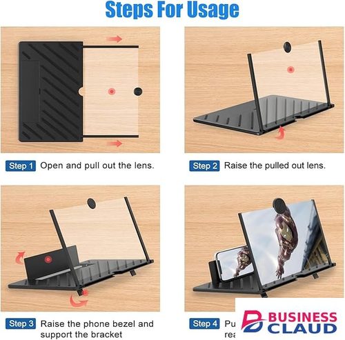 Portable Screen Magnifier for Smartphone, HD Mobile Phone Video Amplifier, Portable Enlarged Screen Tablet for Gaming, Movies, Cartoons, Angle Adjustable, Compatibility with All Smartphones in Cables-black