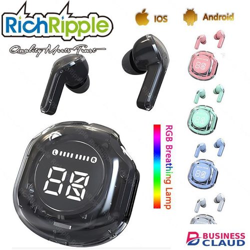 RichRipple Air39 Bluetooth Earphone True wireless Bluetooth Earpods headphones transparent charging case sports headphones noise cancelling headphones large capacity power in Cables-black
