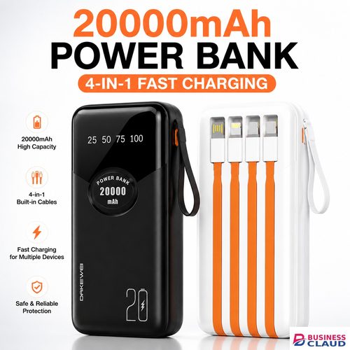 DAKEWEI 20000mAh Power Bank Built-in 4 Cables Fast Charging Portable External Battery Pack with LED Display Type-C iPhone Micro USB Multi-Device Charger Travel Mobile Phone Power Bank1-Year Warranty! in 4-cables-fast-charging-portable-external-battery-pack-with-led