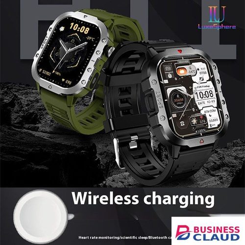 Smartwatch Outdoor Sports Bluetooth Call Smartwatch 2.01 Inch HD Display Screen Blood Heart Rate Blood Pressure Oxygen Bluetooth Talking Watches Multi Sport LED Flashlight Military Smart Watch Rate in 4-cable
