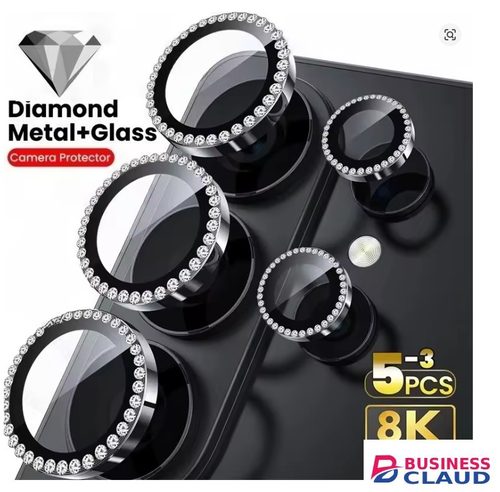 Diamond Camera Lens Protector Shiny/ Glitter Tempered Glass Back Lens Cover Aluminum Metal Ring for Galaxy S22 Ultra, S23 Ultra, S24 Ultra, S25 Ultra, S26 Ultra in Cables-black