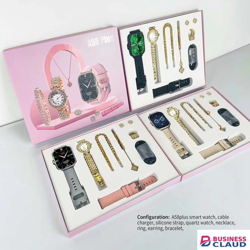 A58plus smart watch Bluetooth call with diamond 2pcs watches gift box set for women's smartwatch GT4 heart rate Monotor sports watch Woman Smartwatch Luxury Ladies Watch Girlfriend Birthday Gift set Gift in 4-cable