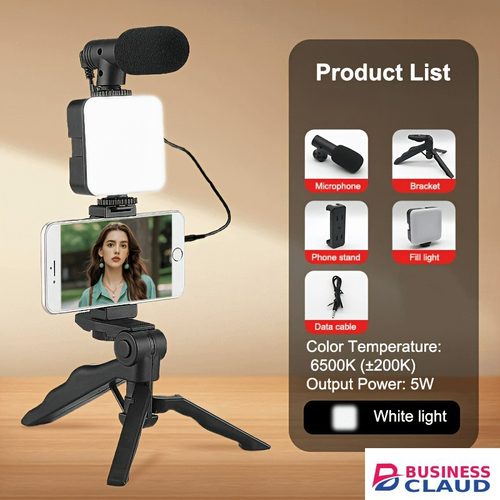 AY49 Smartphone Vlogging Kit With Tripod Phone Holder Mini Microphone LED Fill Light Starter For Live Stream Video YouTub