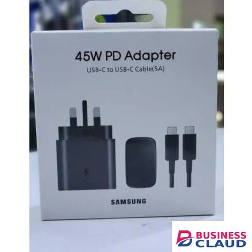 Original Durable Samsung 45W Super Fast Charging 2.0 3 Pin Wall Charger Adapter with Type-C to Type-C Cable, USB-C PD Fast Charge for Galaxy S Ultra, Note Series & Compatible Devices in 1-type-c-adapter