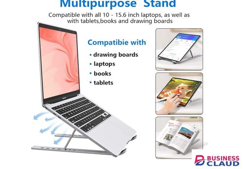 Portable Adjustable Aluminum Laptop Stand - Foldable, Ergonomic, Compatible with 10-15.6" Devices designed to elevate a laptop or tablet for improved viewing angles and better ergonomics.help reduce neck pain in Out-triple-output-led-torch