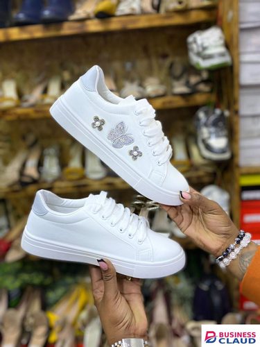 Buy Ladies Sneaker Shoes Causal Shoes Buy A Size Larger Than Usual (small fitting) White (ASSORTED FLORAL PATCHES AND DECORATION). in Upper-hill