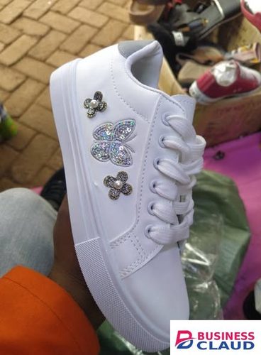 Buy Ladies Sneaker Shoes Causal Shoes Buy A Size Larger Than Usual (small fitting) White (ASSORTED FLORAL PATCHES AND DECORATION). in Upper-hill