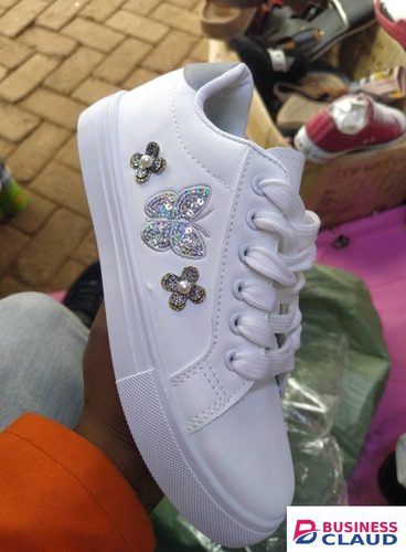 Buy Ladies Sneaker Shoes Causal Shoes Buy A Size Larger Than Usual (small fitting) White (ASSORTED FLORAL PATCHES AND DECORATION). in Upper-hill