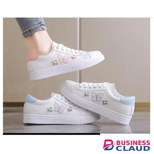Buy Ladies Sneaker Shoes Causal Shoes Buy A Size Larger Than Usual (small fitting) White (ASSORTED FLORAL PATCHES AND DECORATION). in Upper-hill