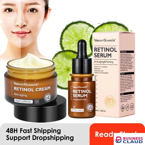 Retinol Face Cream + Serum 2 PCS/Set Firming Lifting Anti-Aging Wrinkle Containing 2.5% Retinol Face Cream Moisturizing Reduce Wrinkle Fine Lines Facial Skin Care Product - VIBRANT GLAMOUR- Product in Muscles-and-joints-100g