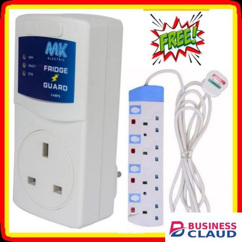 Free MK Electronics Fridge Guard – Voltage Protector for Refrigerators with Free 4-Way Extension, Automatic Power Protection, Durable White Design Safe Appliance Guard for Home Kitchen Use in Kenya