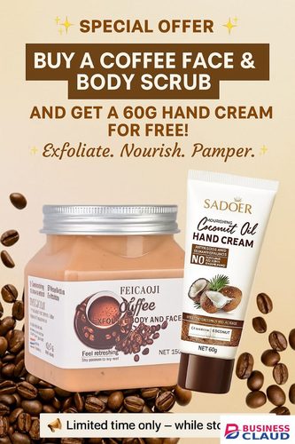 BUY 350G FACE AND BODY SCRUB GET A FREE 60G MOISTURISING COCONUT HAND CREAM FOR FREEE!!! Exfoliating,Moisturing and foaming face and body scrub for all skin types