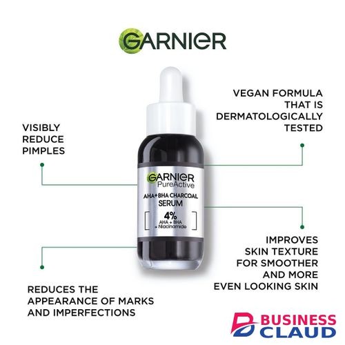 【Discounted】Garnier AHA+BHA Charcoal Serum + Pure Active 3-in-1 Charcoal Mask-(Anti-acne kit)