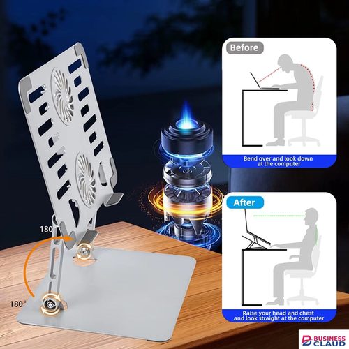 High Quality ????❄️ Adjustable Laptop Stand with Dual Cooling Fan – Ergonomic Aluminium Alloy Riser for 10–17 inch Laptops | Height Adjustable, Foldable, Silent Cooling Fans in 1-controllers