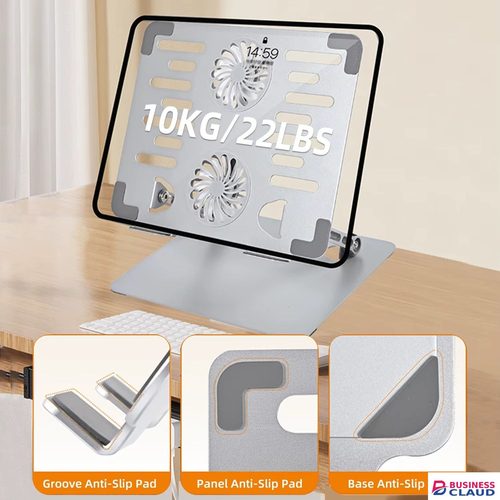 High Quality ????❄️ Adjustable Laptop Stand with Dual Cooling Fan – Ergonomic Aluminium Alloy Riser for 10–17 inch Laptops | Height Adjustable, Foldable, Silent Cooling Fans in 1-controllers