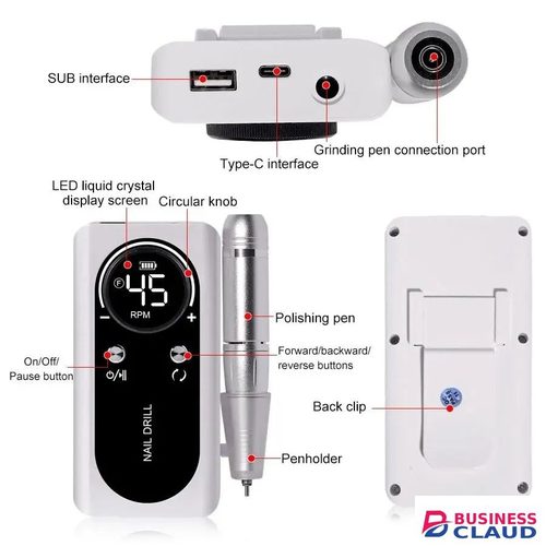 Professional 45000RPM Electric Portable Nail Drill Machine Rechargeable Low Noise Nail Sander File for Manicure Salon Tool