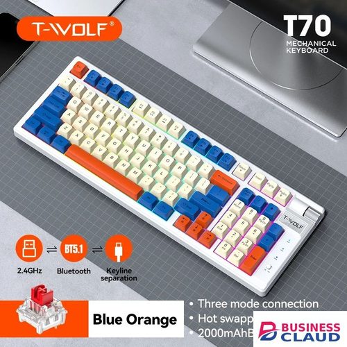 Custom T70 Three mode mechanical keyboard Hot Swappable custom RGB computer gaming keyboard Wireless keyboard with knob in One-printer