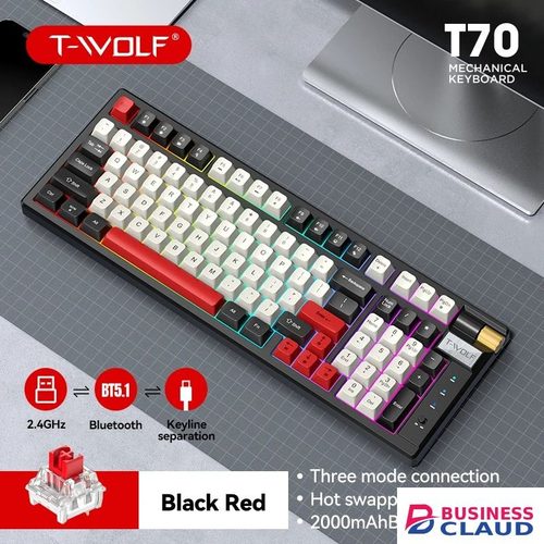 Custom T70 Three mode mechanical keyboard Hot Swappable custom RGB computer gaming keyboard Wireless keyboard with knob in One-printer