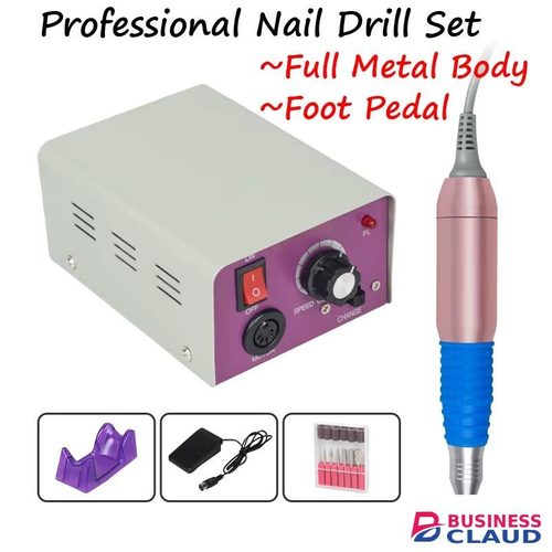Professional Electric Nail Drill Machine Pen File Kit + 6pcs Drill Bits + Sanders + Foot Pedal Control + Stand Heavy Duty Stainless Steel Art Pedicure Polishing Manicure Mercedes 25000 Acrylic Carving