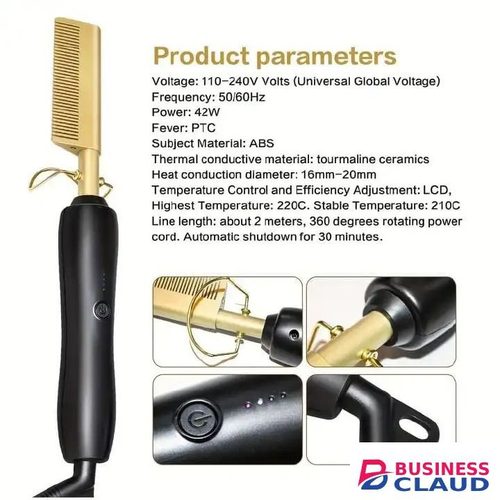 Commercial Electric Hot Comb with Adjustable Heat for Natural Hair and Wigs Professional Styling Tool with Fast Heating Control plus Free Wig Cap Gift