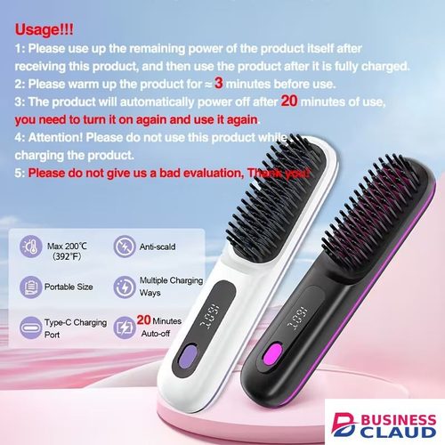Wireless Straightening Comb | 2-In-1 Curl & Straighten, Quick Heating, Suitable for All Hair Types, Anti-Scald Design, Led Digital Display, Usb Rechargeable, Automatic Power-Off, Lightweight Portable in 1-curl-straighten-quick-heating-suitable-for-all-hair-types-anti-sc