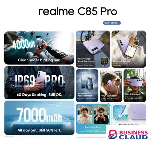 New Arrival Realme C85 Pro AI phone 256GB+8GB 6.8'' 120Hz AMOLED 7000mAh 45W Titan Battery IP69 PR0 Water Resistance 50MP Android 15 Type-C Dual Sim Smart Phones Fingerprint Unlock New Arrival in Cables-led-light-flashlight