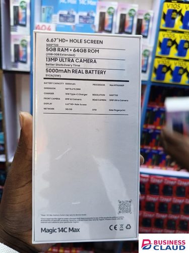 LIMITED TIME OFFER!! CORN MAGIC 14C MAX, 64GB STORAGE, 5GB RAM(2GB+3GB), 13MP MAIN CAMERA, 6.67-INCH DISPLAY, 5000MAH BATTERY, 10W TYPE-C FAST CHARGER, SIDE FINGERPRINT,DUAL SIMCARD, 1YEAR WARRANT