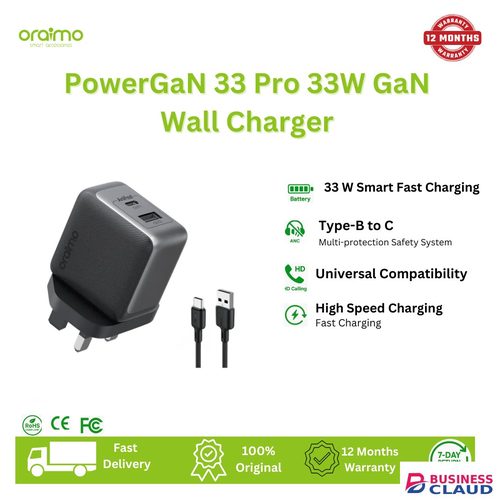 [Brand New] Oraimo PowerGaN 33 Pro 33W Wall Charger Kit 33W Super Fast Charging Pro-grade GaN Technology Universal Compatibility Excellent Protection Ultra Stable Charger Adapter