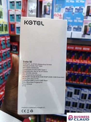 LIMITED TIME OFFER!! KGTEL SOLO 10, 64GB STORAGE, 5GB RAM(2GB+3GB), 13MP MAIN CAMERA, 5,000MAH BATTERY, 10W TYPE -C FAST CHARGER, SIDE FINGERPRINT, 6.6-INCH DISPLAY, OTG, WATERDROP SCREEN, 1YR WARRANT