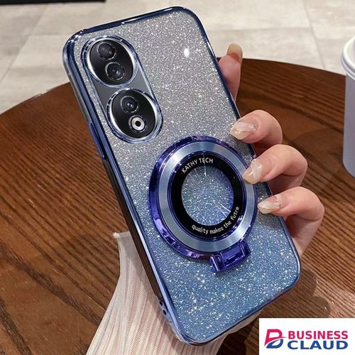 Luxury Magnetic Support Transparent Glitter Powder Phone Case For Honor 90 Pro 5G Fall Prevention Protective Cover