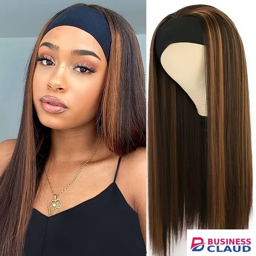 New 26inch Long Straight Headband Wig For Women Light Brown Highlight Glueless Charming Synthetic Hair Wigs