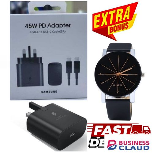 Original ORIGINAL SAMSUNG SUPER FAST CHARGING ADAPTOR 45W TYPE C TO TYPE C FAST CHARGING CHARGER ADAPTER // ADAPTOR & USB CABLE (SET) FOR SAMSUNG GALAXY ANDROID SMARTPHONES + FREE WRIST WATCH in Cables-led-light-flashlight