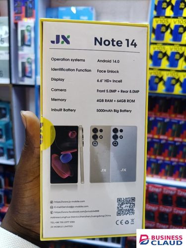 LIMITED TIME OFFER!! JX NOTE 14, 64GB STORAGE / 4GB RAM, 5,000MAH BATTERY, 8MP MAIN CAMERA, ANDROID 14, 6.6-INCH DISPLAY, TYPE -C FAST CHARGER, FACE UNLOCK, 12MONTHS WARRANTY