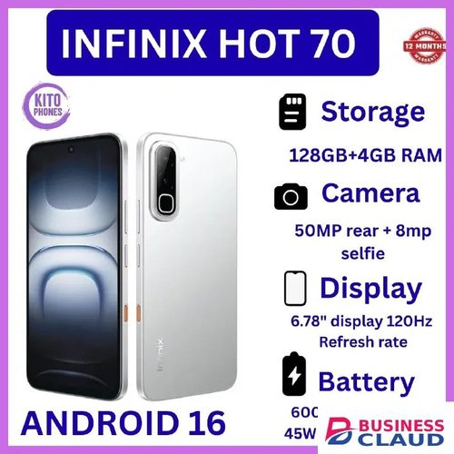BRAND NEW INFINIX Hot 70,X6895B, 6.78 inches, 120Hz Display, 256GB ROM + 6GB RAM,50 MP Main Camera +8MP SELFIE 6000 mAh Type C 45W Fast Charging ANFROID 16 SMARTPHONES