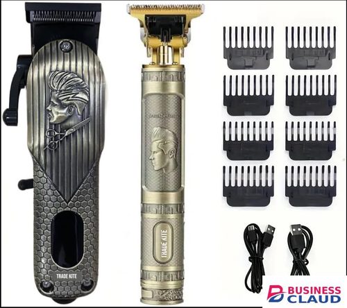 Professional Professional Hair Clipper & Trimmer Set Cordless VGR V-290 Rechargeable Barber Kit Gold Vintage Metal Body with T-Blade Detail Trimmer Stainless Steel Precision Cutting Machine in 1-hot-comb-straightener-electric-hair-straightener-hair-curler-wet-dry-use-hair-flat-irons-hot