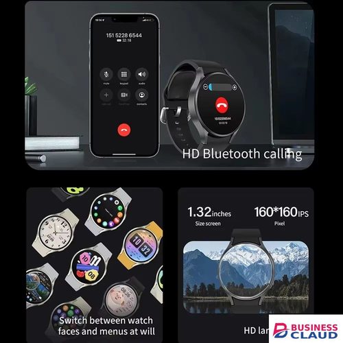 2026 Smart Watch Classic Men's and Women's Watch 1.32-inch HD Screen Message Alert Bluetooth Call Heart Rate Fitness Sports Smartwatch 2026 in Cable