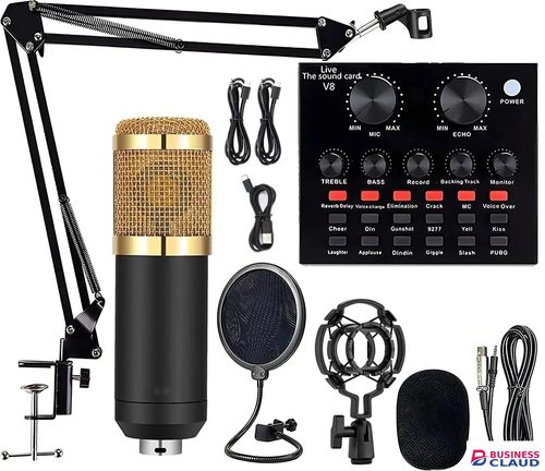 Professional BM800 USB Condenser Microphone With V8 Mixer | Noise Cancellation Studio Mic Kit for Podcast, Singing, Livestream, Gaming, Broadcasting & Audio Recording in Speaker-lights