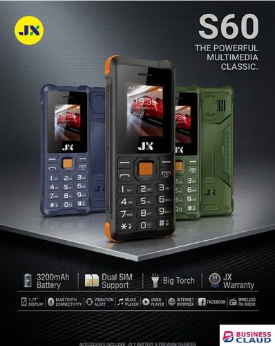 [NEW ARRIVAL] JX S60 DUAL SIM CARD BIG TORCH WIRELESS FM RADIO VIBRATION BIG BATTERY 3200MAH SCREEN 1.77’’ BLUETOOTH GAMES VIDEO MUSIC 2 YEARS WARRANTY MOBILE PHONE ON OFFER KABAMBE BUTTON PHONE New Arrival in Cable