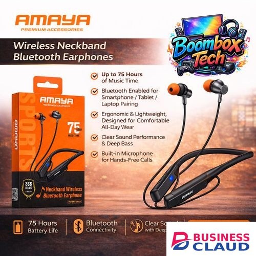 DISCOUNT DEALS!! Amaya EAB-E200D WIRELESS NECKBAND:| Immersive Sound | Noise Cancellation | 60-Hr Playtime | Built-In TF/MicroSD Card | Magnetic Earbuds | Water Resistant | Wireless Earphones Discount Deals in Cable