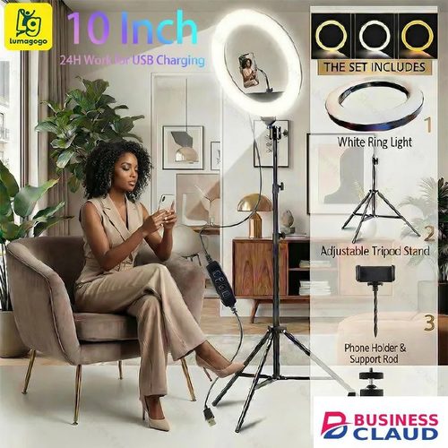 Generic Generic Ring Light Tripod 10 Inch for Selfie, Makeup, and Studio Supplementary Lighting with 2.1M Tripod Stand, Adjustable LED Ring Light Setup for Video Recording, Live Streaming, and Photography in Cable
