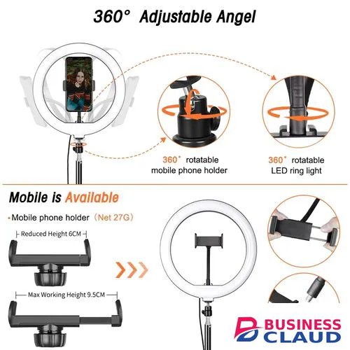 Generic Generic Ring Light Tripod 10 Inch for Selfie, Makeup, and Studio Supplementary Lighting with 2.1M Tripod Stand, Adjustable LED Ring Light Setup for Video Recording, Live Streaming, and Photography in Cable