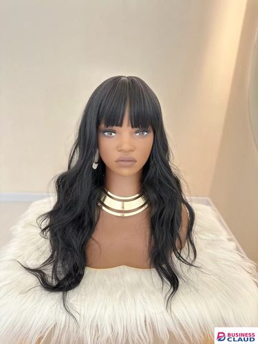 Synthetic Body Wave Wigs - 26 Inch 1B Black | Blunt Bangs & Natural Curls (African Women, Quick Install, Birthday Gift) in Kenya-premium-incense-scent