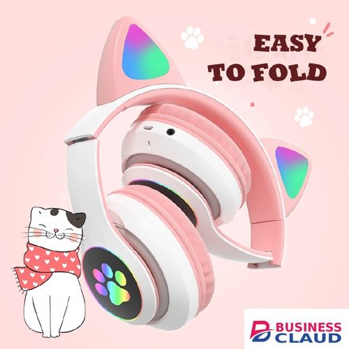 Newly Arrived Flash Lamp Cute Cat Ears Headphone Bluetooth5.0 Stereo With Mic Support TF Card Wireless Kids Girl Earphone Birthday Gift in Cable
