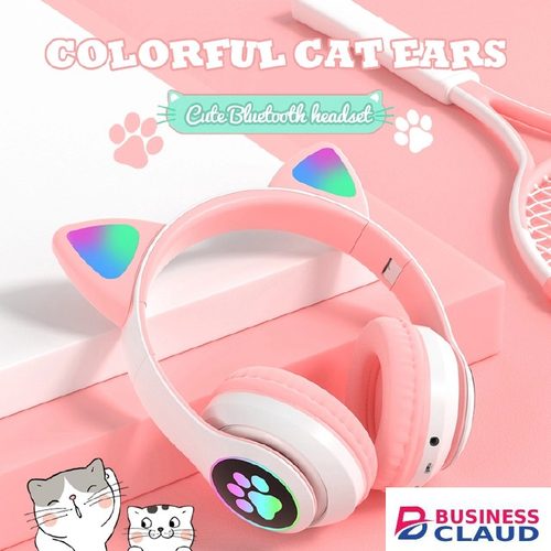 Newly Arrived Flash Lamp Cute Cat Ears Headphone Bluetooth5.0 Stereo With Mic Support TF Card Wireless Kids Girl Earphone Birthday Gift
